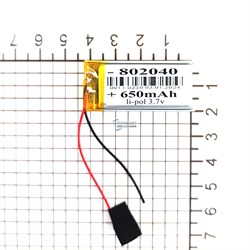 Аккумулятор 3.7v 650mAh 8x20x40 / 802040 / 40мм на 20мм на 8мм - фото 164318
