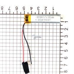 Аккумулятор 3.7v 380mAh 6x12x48 / 601248 / 48мм на 12мм на 6мм 2 провода 2pin - фото 171603