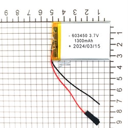 Аккумулятор 3.7v 1300mAh 6x34x50 / 603450 / 50мм на 34мм на 6мм 2 провода - фото 172257