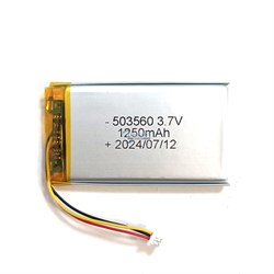 Аккумулятор 3.7v 1250mAh 5x35x60 / 503560/ 60мм на 35мм на 5мм 3 провода 3pin + коннектор с фишкой - фото 172548