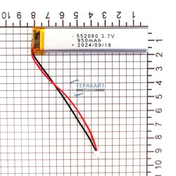 Аккумулятор 3.7v 950mAh 2pin + разъем (фишка) коннектор 552080 Li-Pol универсальная аккумуляторная батарея 5.5x20x80 2 провода - фото 178726