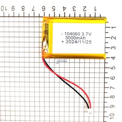 Аккумулятор 3.7v 3000mAh 10x40x60 2 провода 2pin / 104060 / 60мм на 40мм на 10мм - фото 180584
