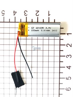 Аккумулятор 3.7v 220mAh 2pin 601235 Li-Pol универсальная аккумуляторная батарея 6x12x35 2 провода - фото 180631