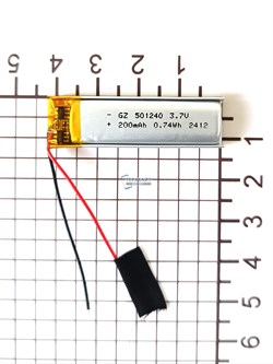 Аккумулятор 3.7v 200mAh 2pin 501240 Li-Pol универсальная аккумуляторная батарея 5x12x40 2 провода - фото 180644