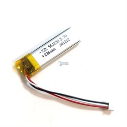 Аккумулятор 3.7v 230mAh 3pin + разъем (фишка) коннектор 551238 Li-Pol универсальная аккумуляторная батарея 5.5x12x38 3 провода - фото 180941