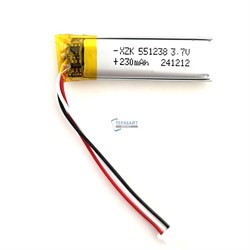 Аккумулятор 3.7v 230mAh 3pin + разъем (фишка) коннектор 551238 Li-Pol универсальная аккумуляторная батарея 5.5x12x38 3 провода - фото 180942