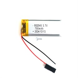 Аккумулятор 3.7v 750mAh 2pin 802045 Li-Pol универсальная аккумуляторная батарея 8x20x45 2 провода - фото 180960