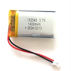 Аккумулятор 3.7v 1400mAh 2pin + разъем (фишка) коннектор 102540 Li-Pol универсальная аккумуляторная батарея 10x25x40 2 провода - фото 181142