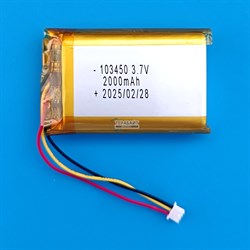 Аккумулятор 3.7v 2000mAh 3pin 3 провода + разъем (фишка) коннектор 103450 Li-Pol универсальная аккумуляторная батарея 10x34x50 - фото 184763