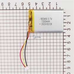 Аккумулятор 3.7v 1300mAh 3pin 3 провода + разъем (фишка) коннектор 603450 Li-Pol универсальная аккумуляторная батарея 6x34x50 - фото 184882