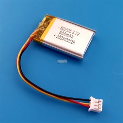 Аккумулятор 3.7v 600mAh 3pin 3 провода + разъем (фишка) коннектор 602535 Li-Pol универсальная аккумуляторная батарея 6x25x35 - фото 185065