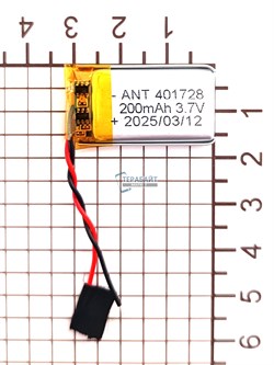 Аккумулятор 3.7v 200mAh 2 pin 2 провода 401728 Li-Pol универсальная аккумуляторная батарея 4x17x28 - фото 185568