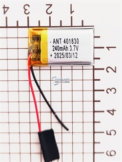 Аккумулятор 3.7v 240mAh 2 pin 2 провода 401830 Li-Pol универсальная аккумуляторная батарея 4x18x30 - фото 185596
