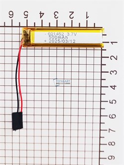 Аккумулятор 3.7v 500mAh 2 pin 2 провода 601452 Li-Pol универсальная аккумуляторная батарея 6x14x52 - фото 185631