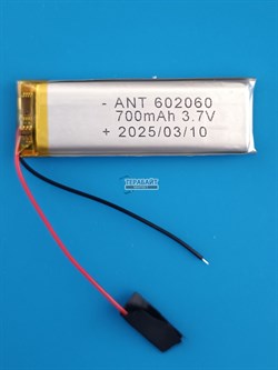 Аккумулятор 3.7v 700mAh 2 pin 2 провода 602060 Li-Pol универсальная аккумуляторная батарея 6x20x60 - фото 185668