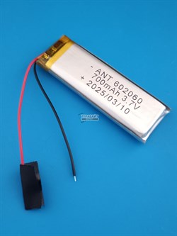 Аккумулятор 3.7v 700mAh 2 pin 2 провода 602060 Li-Pol универсальная аккумуляторная батарея 6x20x60 - фото 185673