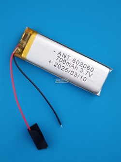 Аккумулятор 3.7v 700mAh 2 pin 2 провода 602060 Li-Pol универсальная аккумуляторная батарея 6x20x60 - фото 185674