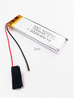 Аккумулятор 3.7v 700mAh 2 pin 2 провода 602060 Li-Pol универсальная аккумуляторная батарея 6x20x60 - фото 185677