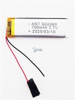 Аккумулятор 3.7v 700mAh 2 pin 2 провода 602060 Li-Pol универсальная аккумуляторная батарея 6x20x60 - фото 185681