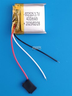 Аккумулятор 3.7v 400mAh 3 pin 3 провода 602525 Li-Pol универсальная аккумуляторная батарея 6x25x25 - фото 185776