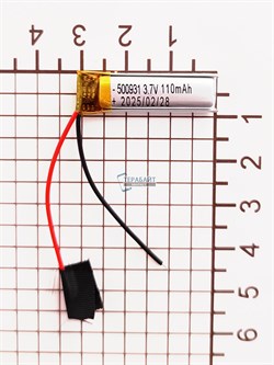 Аккумулятор 3.7v 110mAh 2 pin 2 провода 500931 Li-Pol универсальная аккумуляторная батарея 5x9x31 - фото 185797