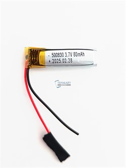 Аккумулятор 3.7v 110mAh 2 pin 2 провода 500830 Li-Pol универсальная аккумуляторная батарея 5x8x30 - фото 185832