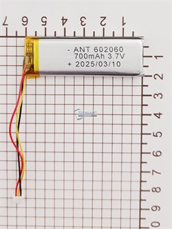 Аккумулятор 3.7v 700mAh 3 pin 3 провода + разъем (фишка) коннектор 602060 Li-Pol универсальная аккумуляторная батарея 6x20x60 - фото 185884