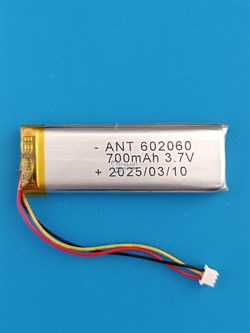 Аккумулятор 3.7v 700mAh 3 pin 3 провода + разъем (фишка) коннектор 602060 Li-Pol универсальная аккумуляторная батарея 6x20x60 - фото 185891