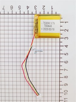 Аккумулятор 3.7v 700mAh 3 pin 3 провода + разъем (фишка) коннектор 753030 Li-Pol универсальная аккумуляторная батарея 7.5x30x30 - фото 185985