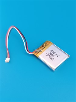 Аккумулятор 3.7v 240mAh 3 pin 3 провода + разъем (фишка) коннектор 382530 Li-Pol универсальная аккумуляторная батарея 3.8x25x30 - фото 186891