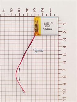 Аккумулятор 3.7v 240mAh 3 pin 3 провода + разъем (фишка) коннектор 382530 Li-Pol универсальная аккумуляторная батарея 3.8x25x30 - фото 186897