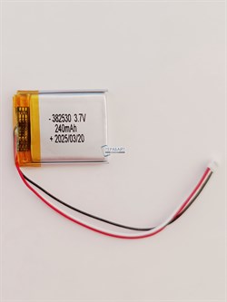 Аккумулятор 3.7v 240mAh 3 pin 3 провода + разъем (фишка) коннектор 382530 Li-Pol универсальная аккумуляторная батарея 3.8x25x30 - фото 186898