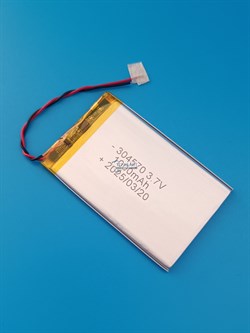 Аккумулятор 3.7v 1000mAh 2 pin 2 провода 304570 Li-Pol универсальная аккумуляторная батарея 3x45x70 - фото 187077