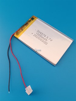 Аккумулятор 3.7v 1000mAh 2 pin 2 провода 304570 Li-Pol универсальная аккумуляторная батарея 3x45x70 - фото 187082