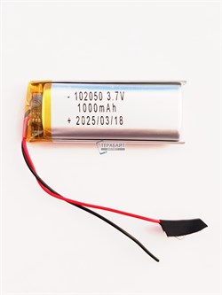 Аккумулятор 3.7v 1000mAh 2 pin 2 провода 102050 Li-Pol универсальная аккумуляторная батарея 10x20x50 - фото 187176