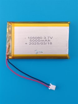 Аккумулятор 3.7v 5000mAh 2 pin 2 провода + разъем фишка (коннектор) 105080 Li-Pol универсальная аккумуляторная батарея 10x50x80 - фото 187230