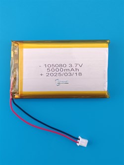Аккумулятор 3.7v 5000mAh 2 pin 2 провода + разъем фишка (коннектор) 105080 Li-Pol универсальная аккумуляторная батарея 10x50x80 - фото 187235