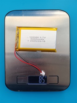 Аккумулятор 3.7v 5000mAh 2 pin 2 провода + разъем фишка (коннектор) 105080 Li-Pol универсальная аккумуляторная батарея 10x50x80 - фото 187236