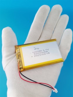 Аккумулятор 3.7v 5000mAh 2 pin 2 провода + разъем фишка (коннектор) 105080 Li-Pol универсальная аккумуляторная батарея 10x50x80 - фото 187237