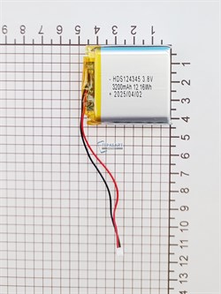 Аккумулятор 3.7v 3200mAh 2 pin 2 провода + разъем фишка (коннектор) 124345 Li-Pol универсальная аккумуляторная батарея 12x43х45 - фото 187502