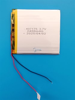 Аккумулятор 3.7v 2400mAh 2 pin 2 провода 407175 Li-Pol универсальная аккумуляторная батарея 4x71х75 - фото 187580