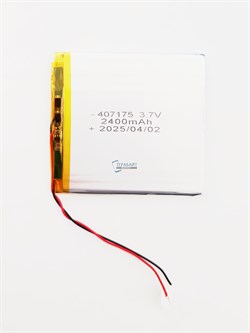 Аккумулятор 3.7v 2400mAh 2 pin 2 провода 407175 Li-Pol универсальная аккумуляторная батарея 4x71х75 - фото 187588