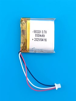 Аккумулятор 3.7v 850mAh 3pin 3 провода + разъем (фишка) коннектор 693331 Li-Pol универсальная аккумуляторная батарея 6.9x33x31 - фото 189928