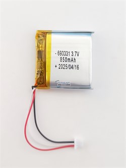 Аккумулятор 3.7v 850mAh 3pin 3 провода + разъем (фишка) коннектор 693331 Li-Pol универсальная аккумуляторная батарея 6.9x33x31 - фото 189931