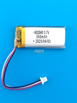 Аккумулятор 3.7v 550mAh 3pin 3 провода + разъем (фишка) коннектор 602040 Li-Pol универсальная аккумуляторная батарея 6x20x40 - фото 189958