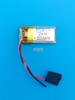 Аккумулятор 3.7v 125mAh 2 pin 2 провода 401224 Li-Pol универсальная аккумуляторная батарея 4x12x24 - фото 189986