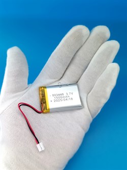 Аккумулятор 3.7v 1500mAh 2 pin 2 провода + разъем фишка (коннектор) 803448 Li-Pol универсальная аккумуляторная батарея 8x34х48 - фото 191143