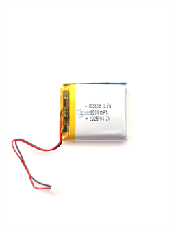 Аккумулятор 3.7v 1000mAh 2 pin 2 провода + разъем фишка (коннектор) 703838 Li-Pol универсальная аккумуляторная батарея 7x38х38 - фото 191159