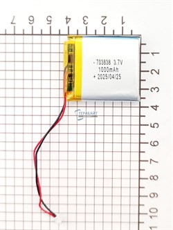 Аккумулятор 3.7v 1000mAh 2 pin 2 провода + разъем фишка (коннектор) 703838 Li-Pol универсальная аккумуляторная батарея 7x38х38 - фото 191165