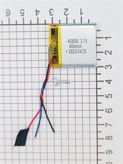 Аккумулятор 3.7v 400mAh 3pin 403030 Li-Pol универсальная аккумуляторная батарея 4x30x30 3 провода - фото 191185